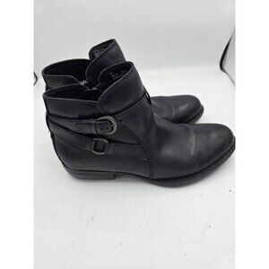 Born Black Leather Ankle Boots Women’s Size 7 Moto Buckle Zip Low Heel Comfort